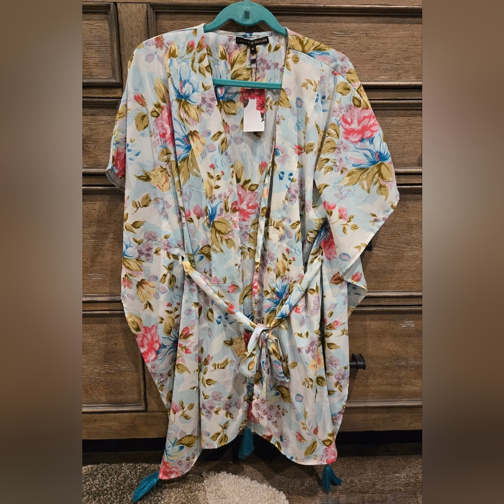 America & Beyond Kimono Coverup With Tassels, Medium